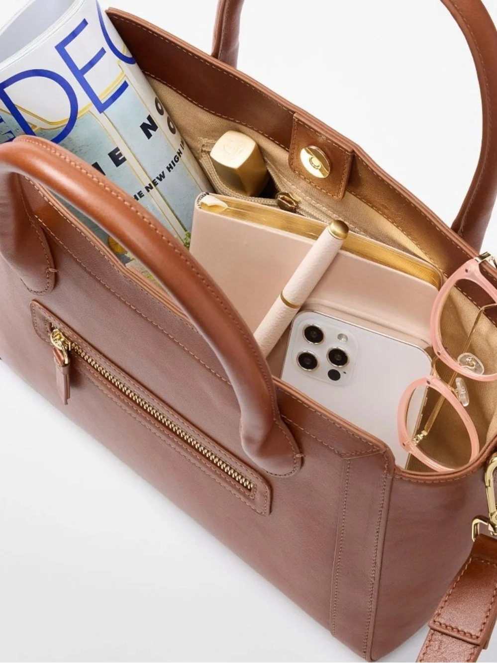 NEW!! Mark & Graham Zoe Classic Tan Smooth Leather Tote/Crossbody w/Dustbag